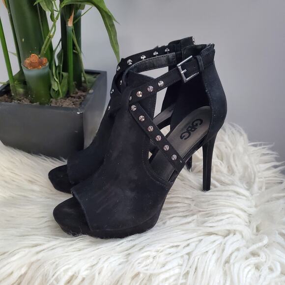 GBG Guess Black Open Toe Platform Stiletto Heels 9M - Picture 2 of 9